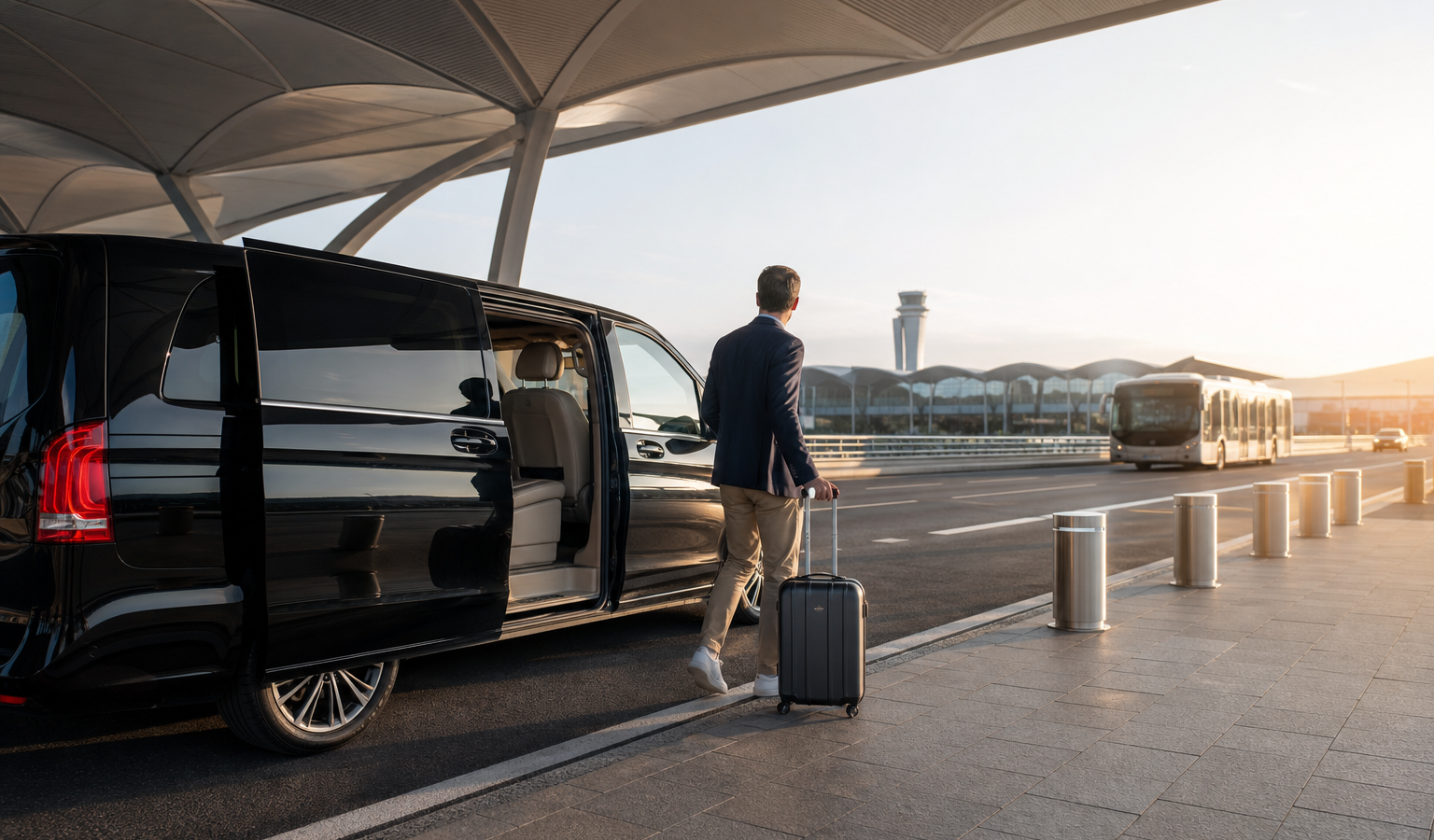 İstanbul Havalimanı terminalinde VIP transfer aracı, yolcu ve havalimanı otobüsü