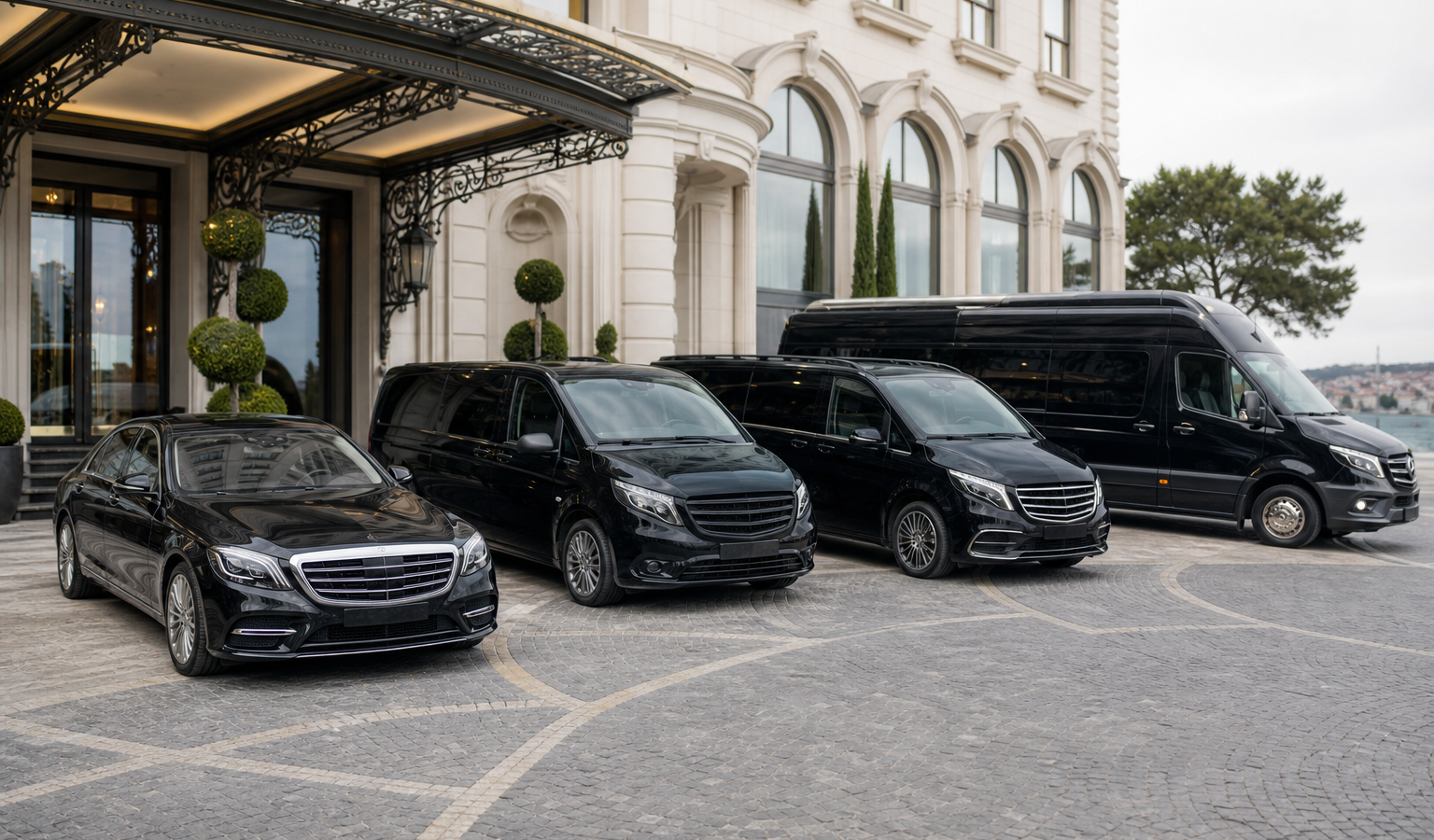 Şoförlü ulaşım için sedan, VIP van ve Sprinter araç seçeneklerinin karşılaştırmalı görünümü